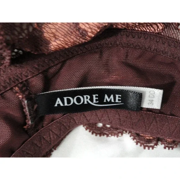 Adore Me Bra Lace Racer Back Plunge Front Close Pushup Brown Women's Size 34DD - Picture 9 of 11
